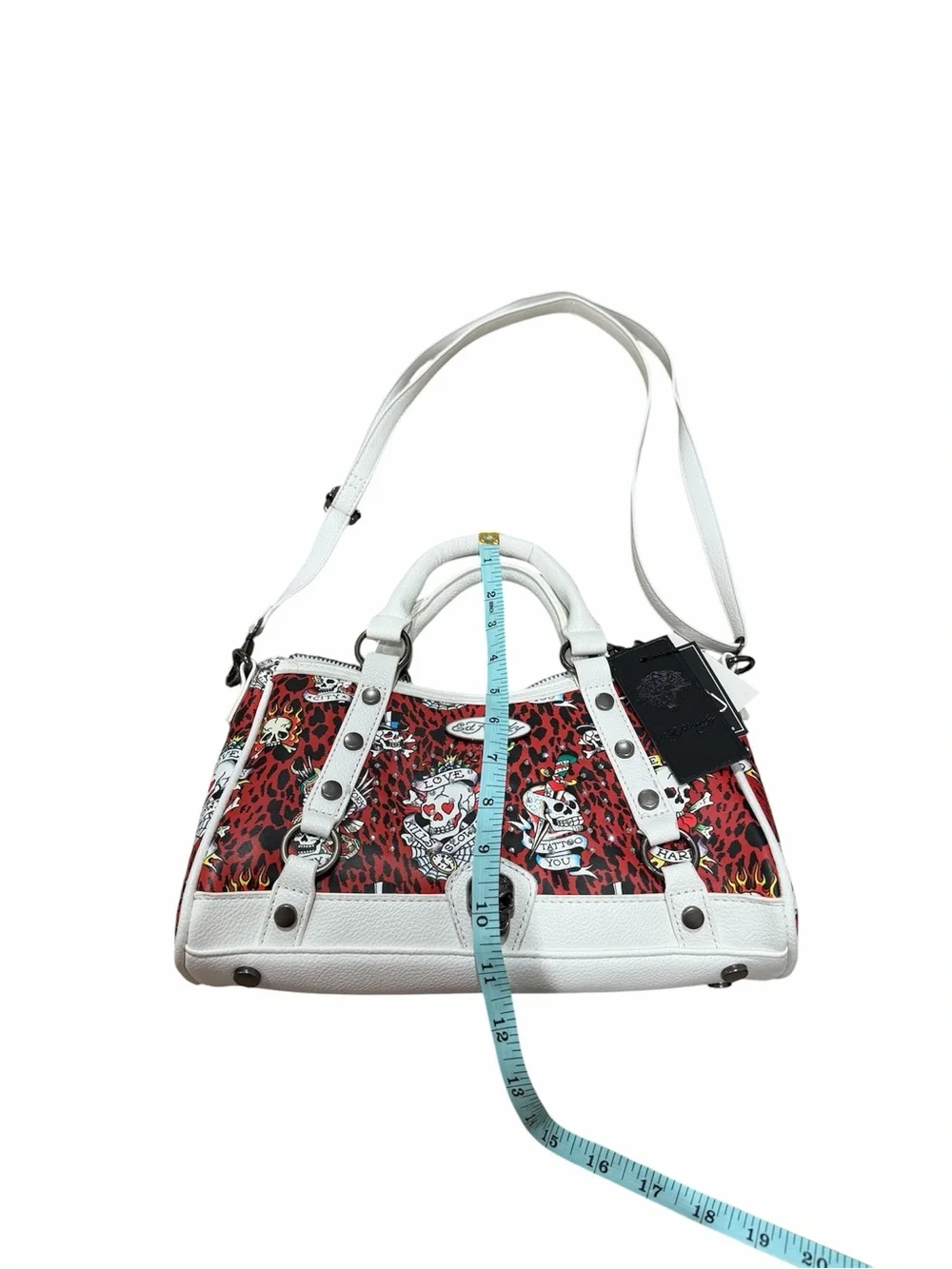 Ed Hardy White Red Leopard Skull Satchel Bag Y2K Tattoo Goth Punk Shoulder Purse